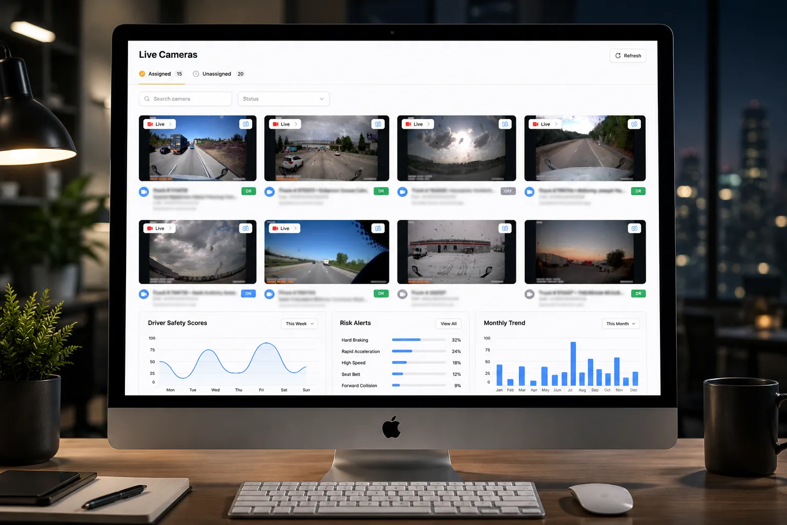 Fleet safety dashboard showing driver events and analytics