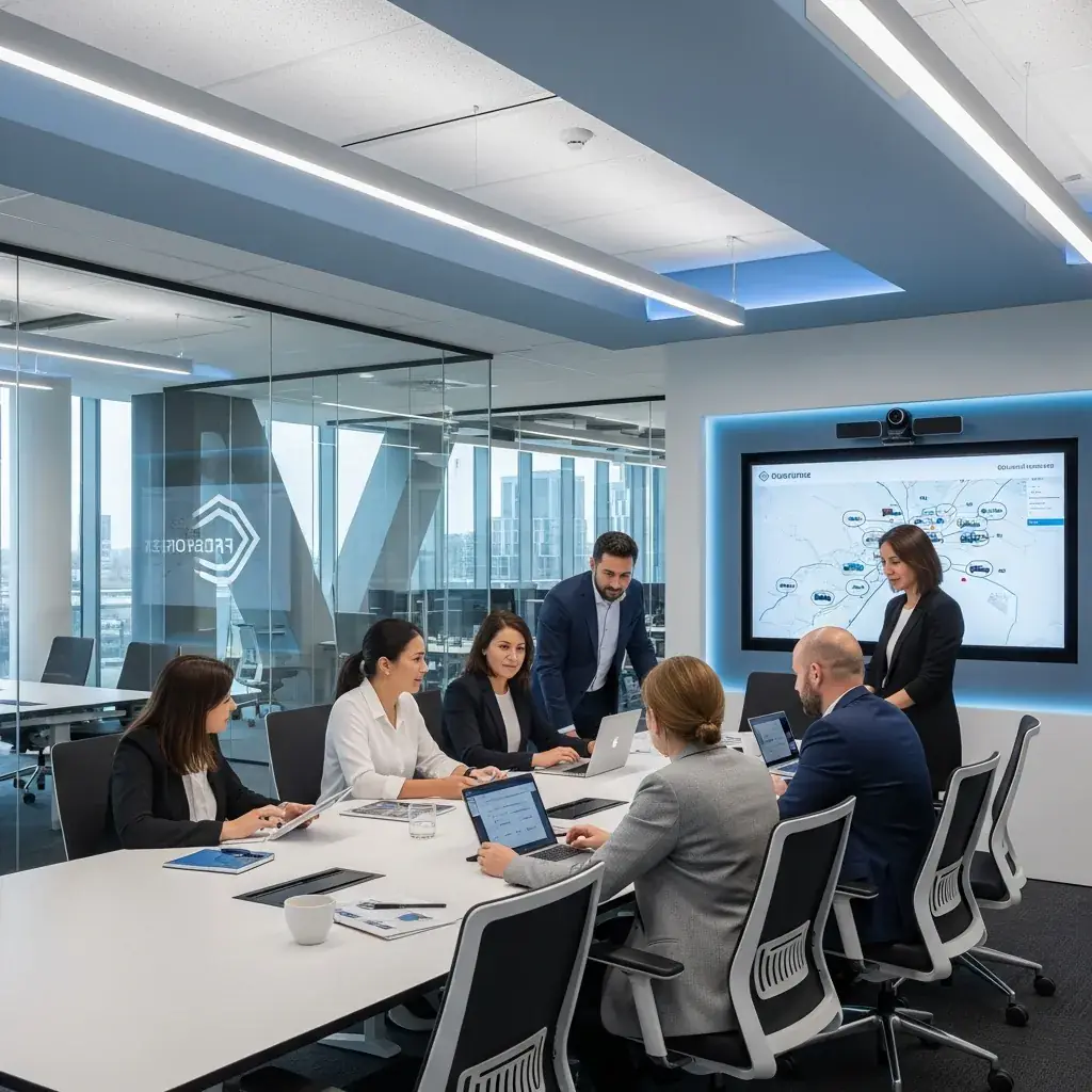 FleetVision team collaborating in modern office