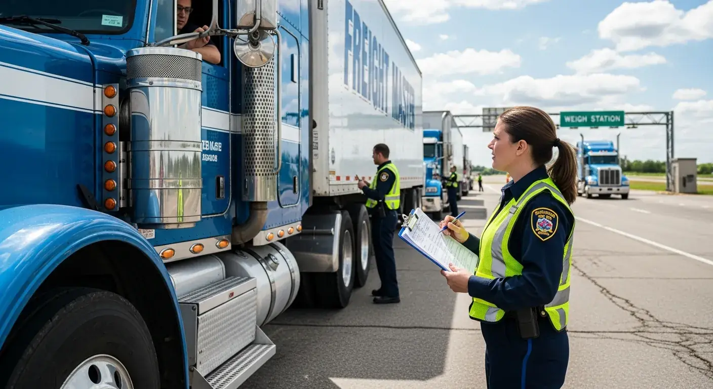 DOT compliance officer inspecting a commercial truck